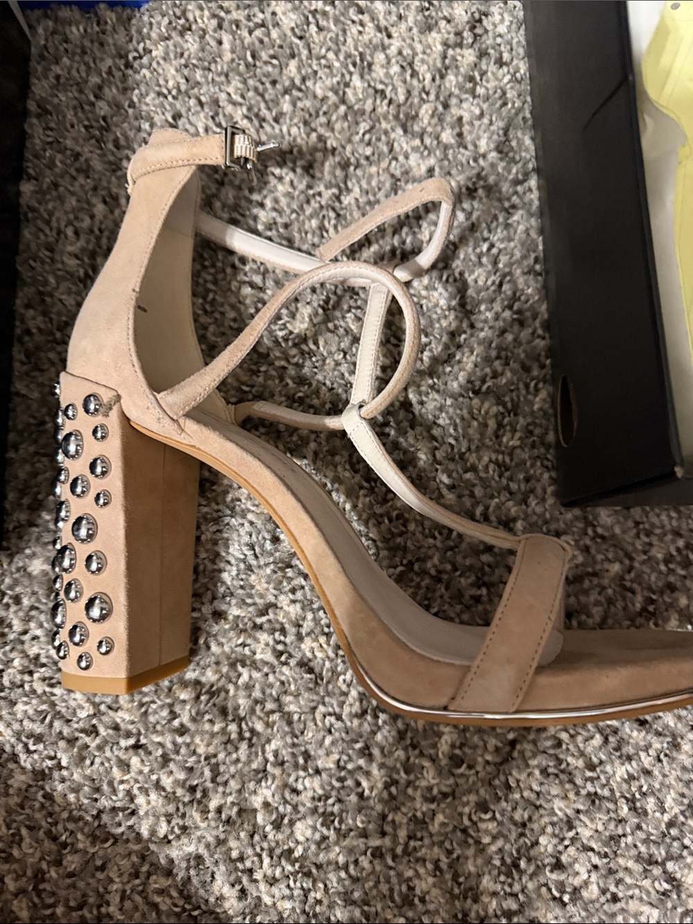Kenneth Cole Nude Bejeweled Block Heel Sandals